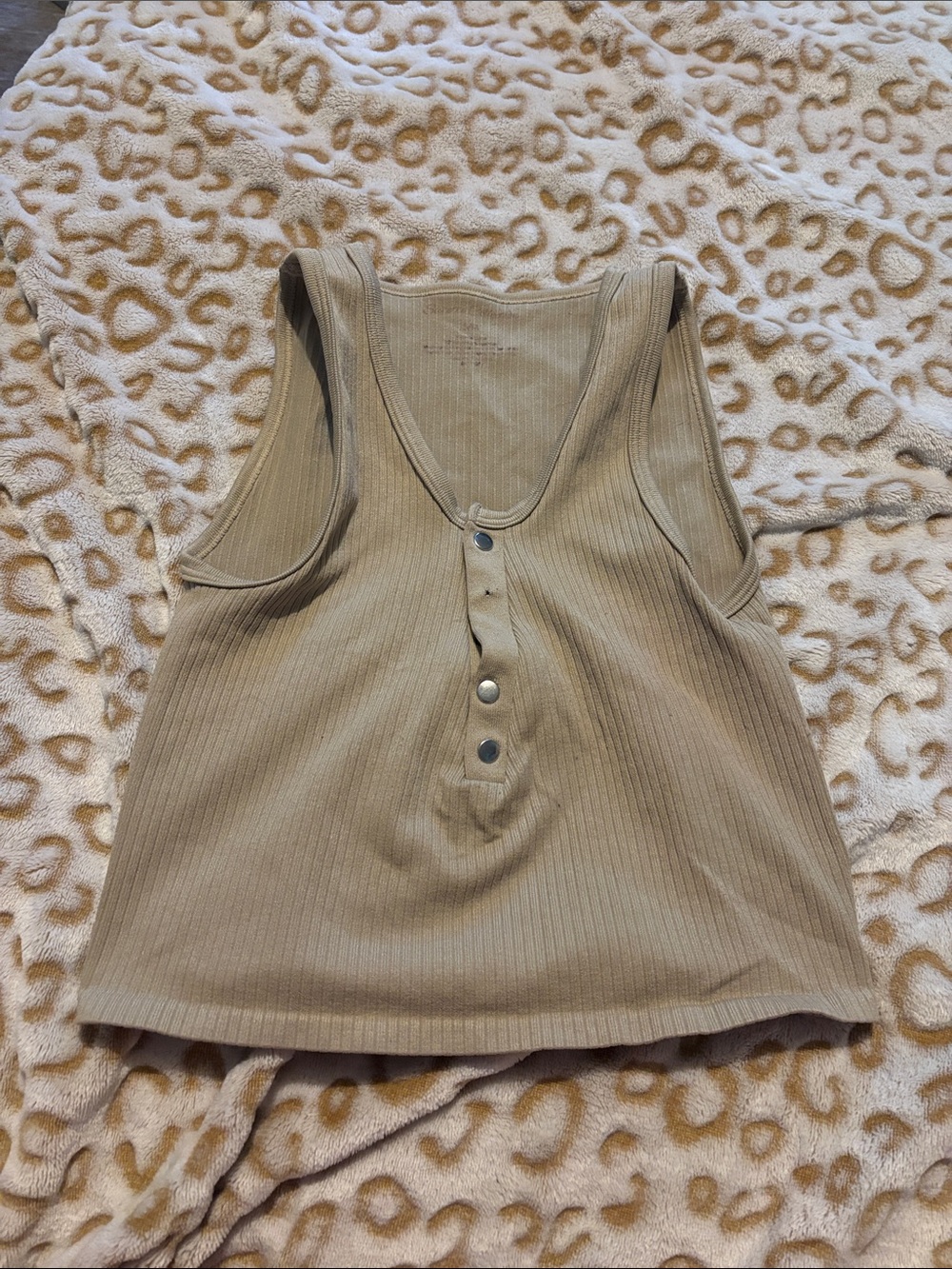 Ribbed Snap-Front Tank Top - Tan